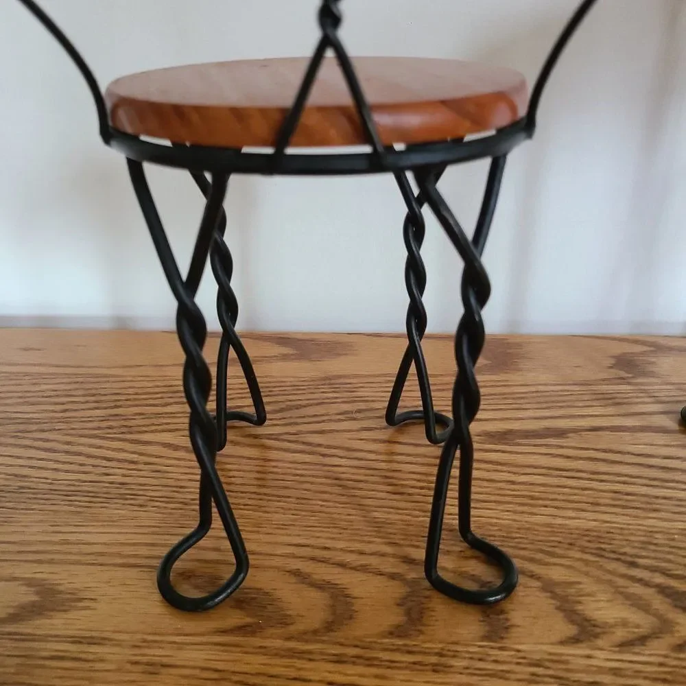 VTG Doll Furniture Wood & Twisted Metal Ice Cream Parlor Bistro Chair and Table